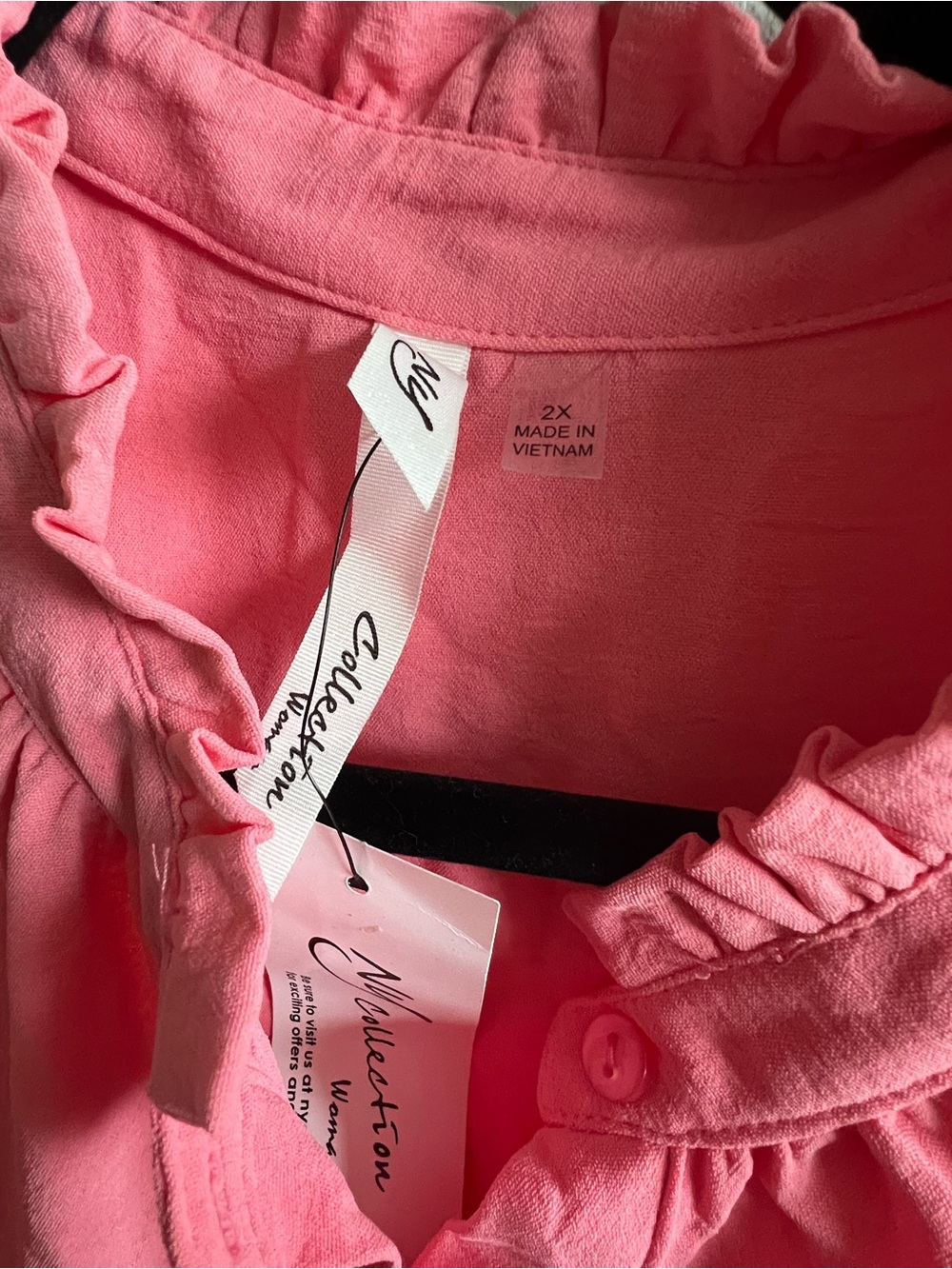 NY Collection Pink Ruffle-Trim Button Front Blouse - Picture 2 of 4